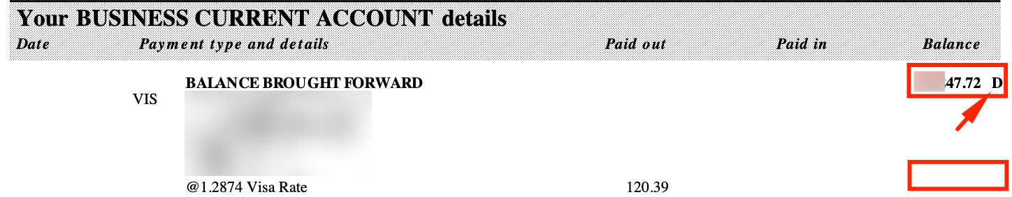 HSBC statement showing 28,247.72 D for overdrawn balance